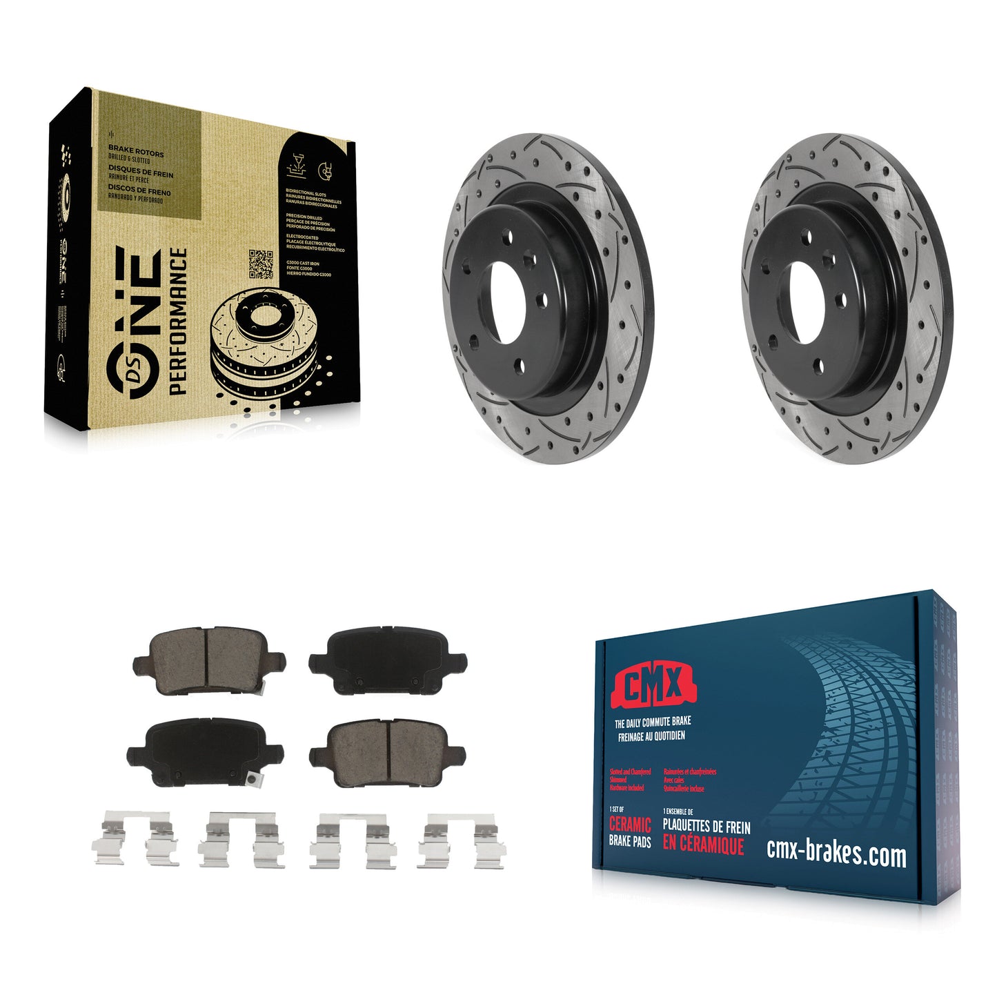 [Arrière] Kit de disque (percé rainuré revêtu) et plaquette (céramique) de frein pour Chevrolet Equinox Malibu GMC Terrain Buick LaCrosse Regal TourX KDC-100793
