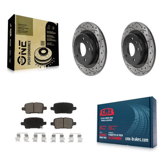 [Arrière] Kit de disque (percé rainuré revêtu) et plaquette (céramique) de frein pour Chevrolet Equinox Malibu GMC Terrain Buick LaCrosse Regal TourX KDC-100793