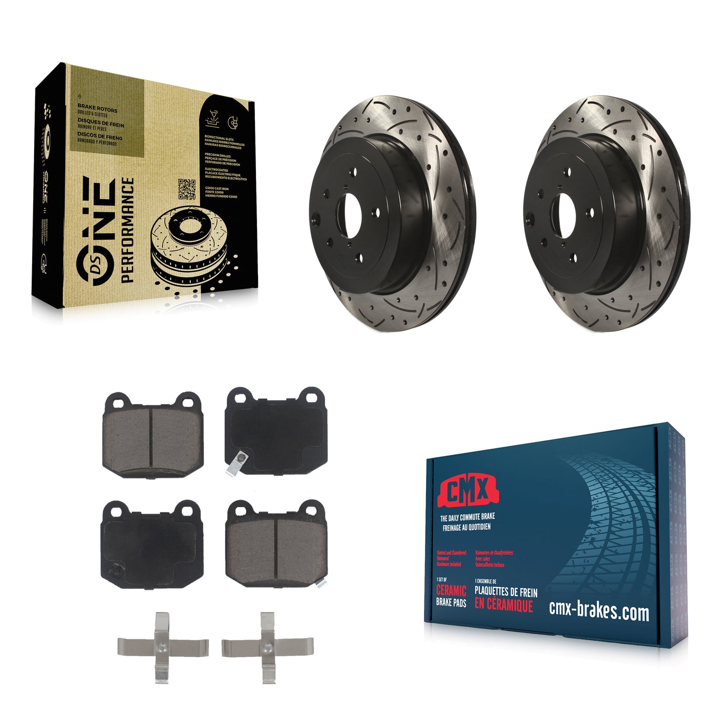 [Arrière] Kit de disque (percé rainuré revêtu) et plaquette (céramique) de frein pour Subaru Impreza WRX STI KDC-100806