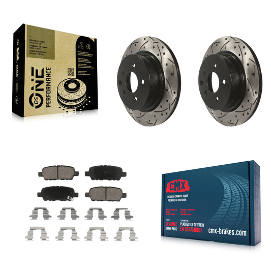 [Arrière] Kit de disque (percé rainuré revêtu) et plaquette (céramique) de frein pour Nissan INFINITI Maxima G37 G35 M35 370Z 350Z QX50 EX35 G25 M45 Q40 EX37 Z KDC-100812