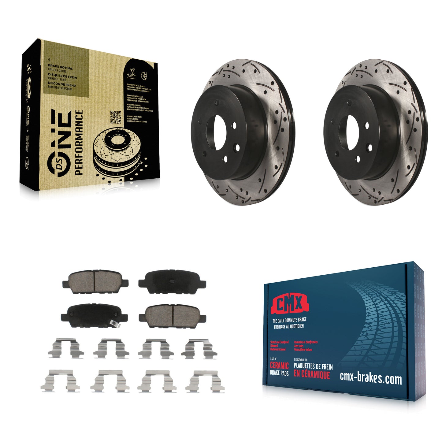 [Arrière] Kit de disque (percé rainuré revêtu) et plaquette (céramique) de frein pour Nissan Rogue Sport INFINITI G35 Select LEAF Juke 350Z Qashqai X-Trail KDC-100813