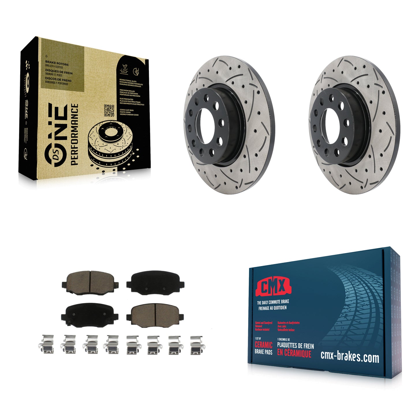 [Arrière] Kit de disque (percé rainuré revêtu) et plaquette (céramique) de frein pour Jeep Renegade Fiat 500X KDC-100819