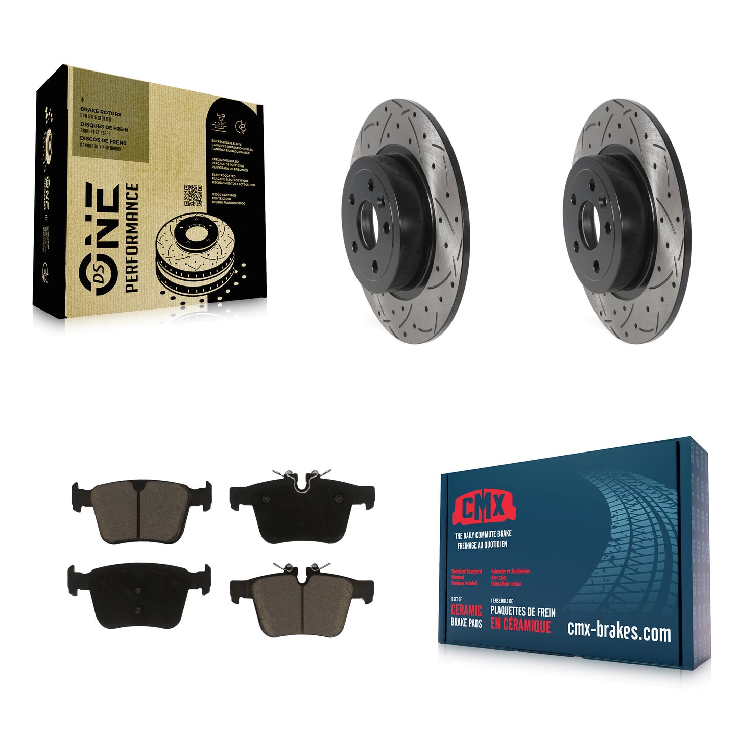 [Arrière] Kit de disque (percé rainuré revêtu) et plaquette (céramique) de frein pour 2016-2019 Land Rover Range Evoque KDC-100821