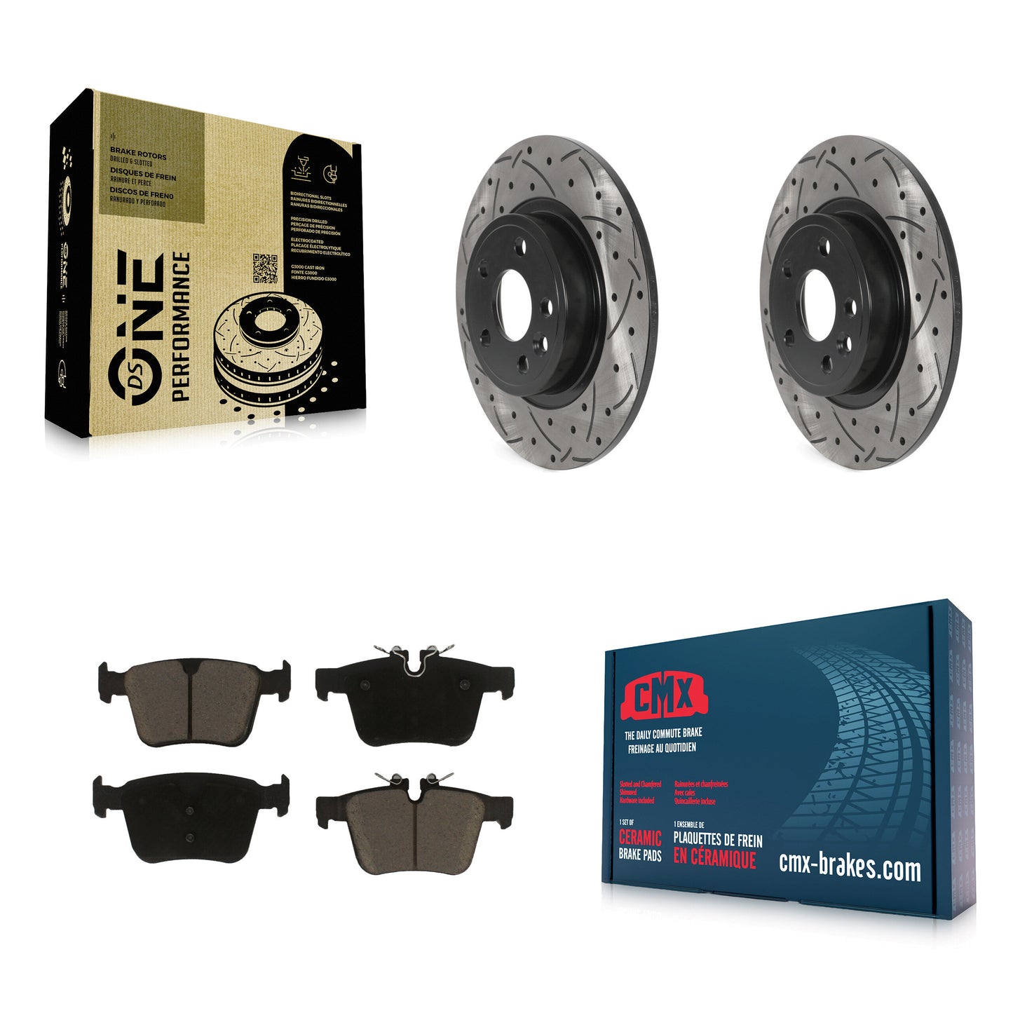 [Arrière] Kit de disque (percé rainuré revêtu) et plaquette (céramique) de frein pour Land Rover Discovery Sport Jaguar E-Pace KDC-100822