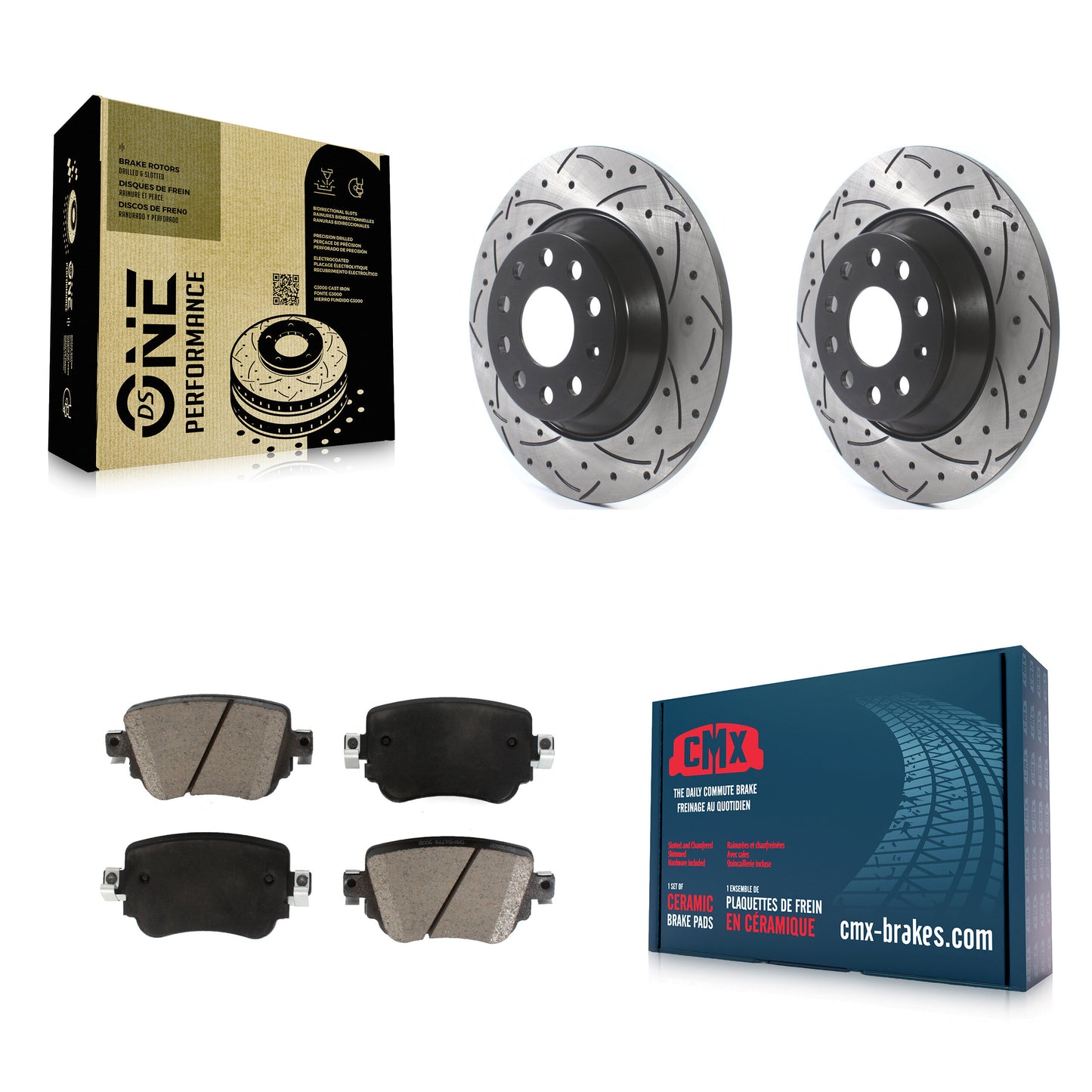 [Arrière] Kit de disque (percé rainuré revêtu) et plaquette (céramique) de frein pour 2016-2018 Audi Q3 Quattro KDC-100825