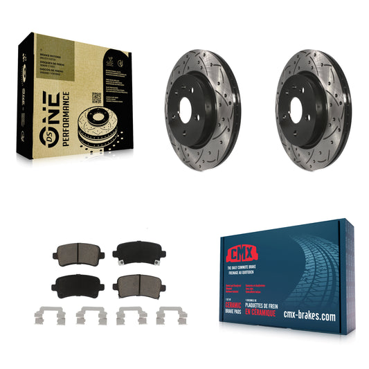 [Arrière] Kit de disque (percé rainuré revêtu) et plaquette (céramique) de frein pour Chevrolet Malibu Buick Impala LaCrosse Regal Cadillac XTS Limited Saab 9-5 Allure KDC-100831