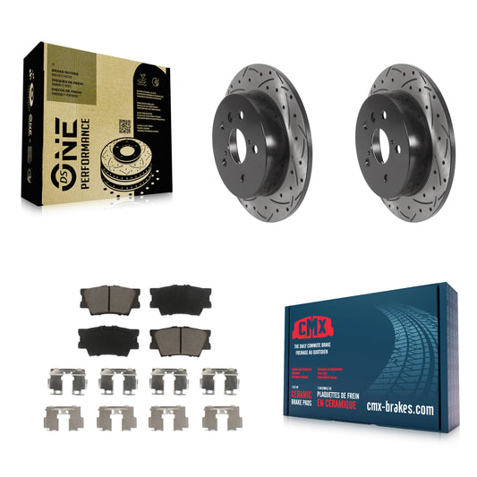 [Arrière] Kit de disque (percé rainuré revêtu) et plaquette (céramique) de frein pour Toyota Camry KDC-100837