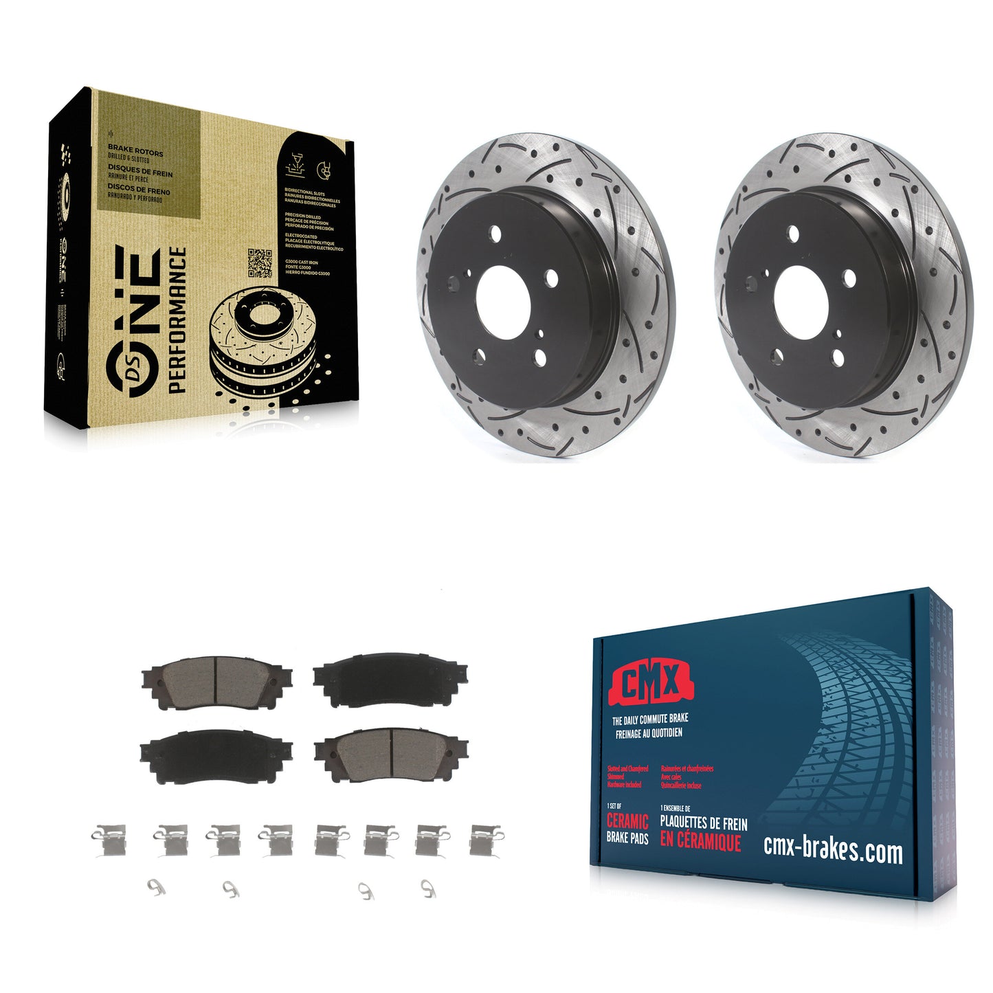 [Arrière] Kit de disque (percé rainuré revêtu) et plaquette (céramique) de frein pour Toyota Camry RAV4 Lexus NX200t C-HR NX300 ES350 Avalon NX300h ES300h UX250h UX200 Venza ES250 Corolla Cross KDC-100838