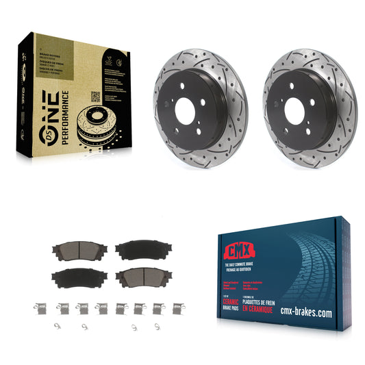 [Arrière] Kit de disque (percé rainuré revêtu) et plaquette (céramique) de frein pour Toyota Camry RAV4 Lexus NX200t C-HR NX300 ES350 Avalon NX300h ES300h UX250h UX200 Venza ES250 Corolla Cross KDC-100838
