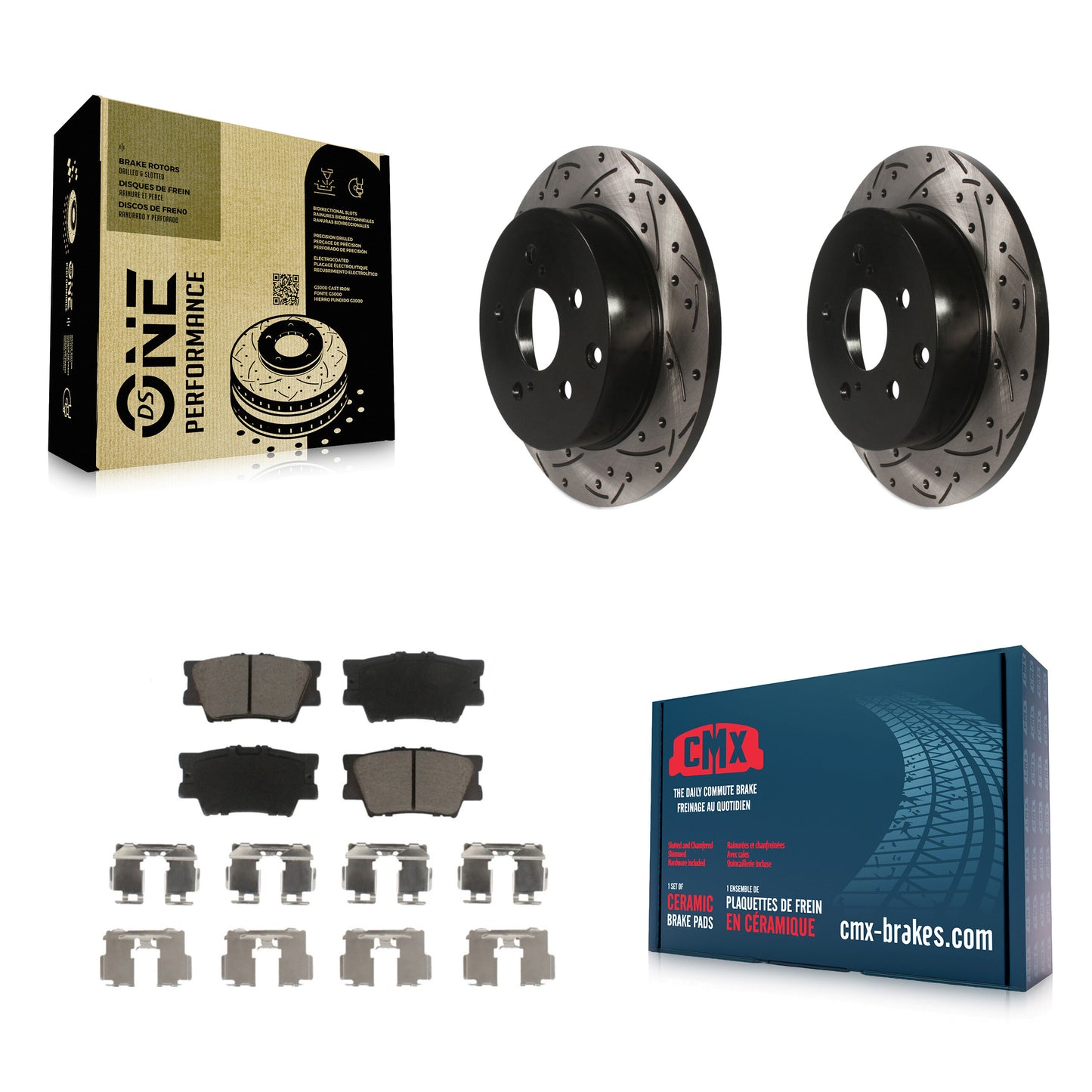 [Arrière] Kit de disque (percé rainuré revêtu) et plaquette (céramique) de frein pour Toyota RAV4 Lexus HS250h KDC-100839