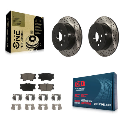 [Arrière] Kit de disque (percé rainuré revêtu) et plaquette (céramique) de frein pour Toyota Camry Lexus ES350 Avalon ES300h KDC-100841