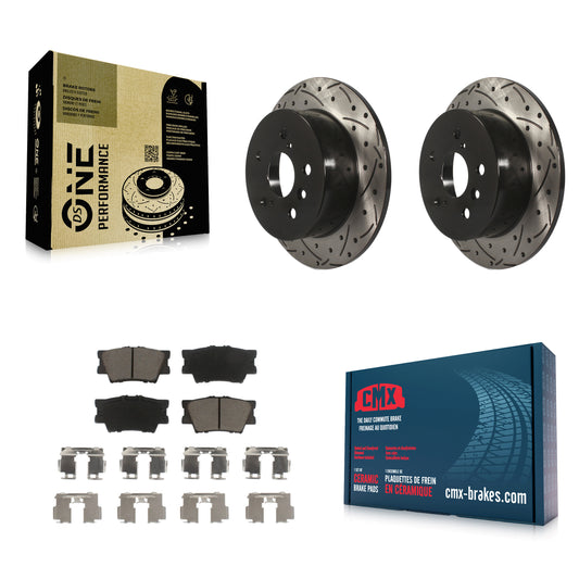 [Arrière] Kit de disque (percé rainuré revêtu) et plaquette (céramique) de frein pour Toyota Camry Lexus ES350 Avalon ES300h KDC-100841