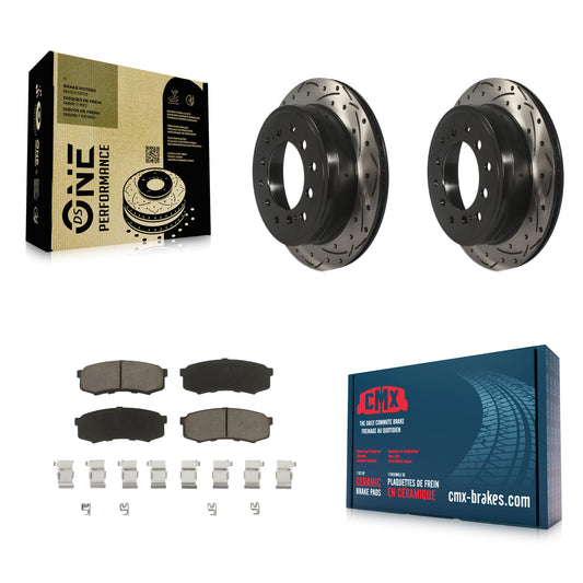 [Arrière] Kit de disque (percé rainuré revêtu) et plaquette (céramique) de frein pour Toyota 4Runner Lexus GX460 FJ Cruiser KDC-100843
