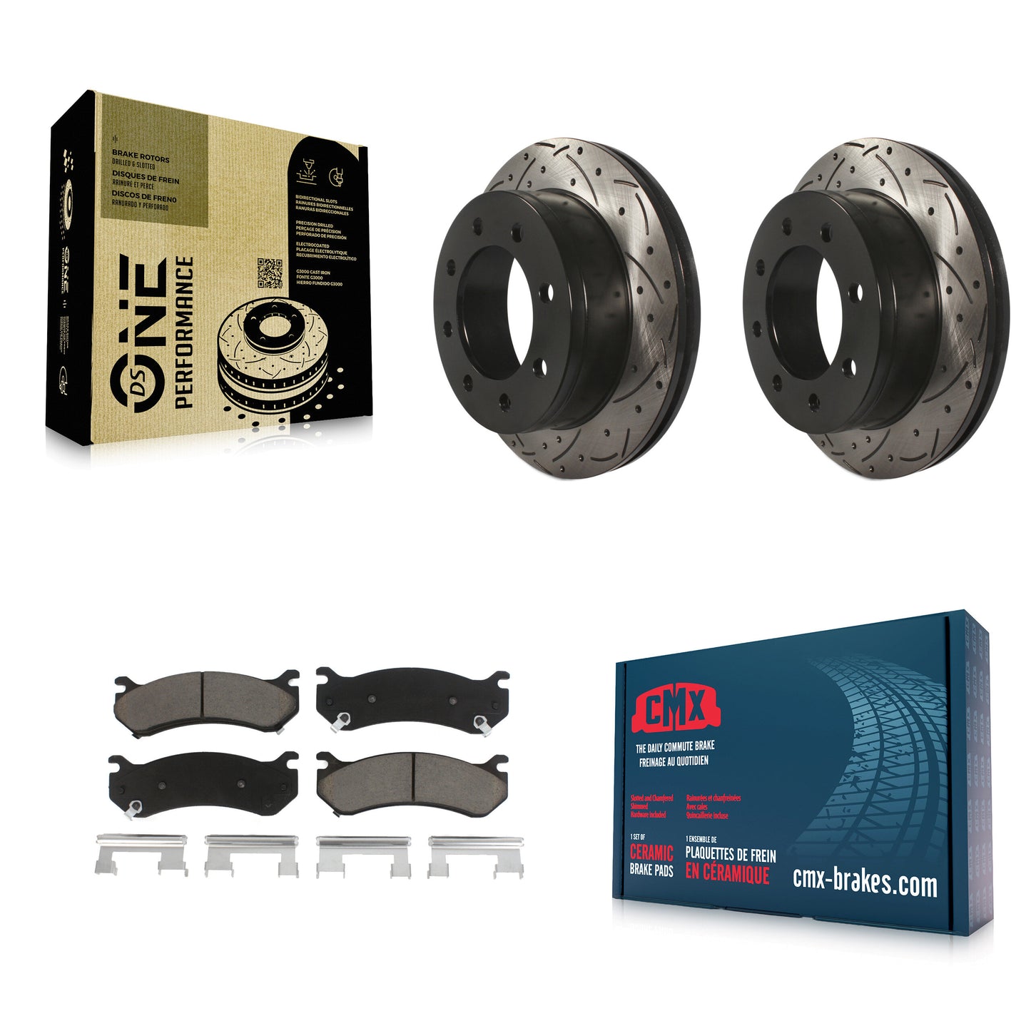 [Arrière] Kit de disque (percé rainuré revêtu) et plaquette (céramique) de frein pour Chevrolet Silverado 2500 HD GMC Sierra 3500 Classic Suburban Yukon XL Avalanche KDC-100847