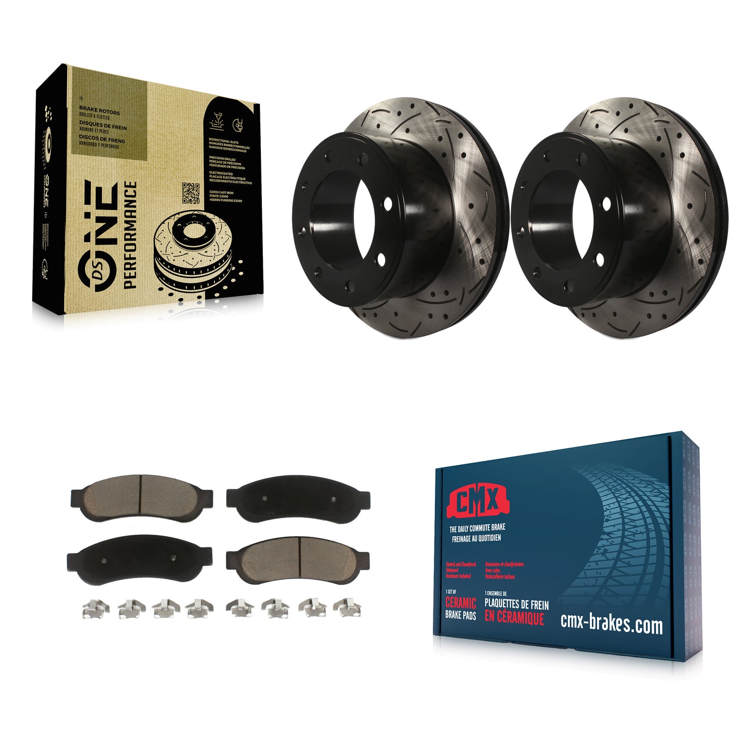 [Arrière] Kit de disque (percé rainuré revêtu) et plaquette (céramique) de frein pour Ford F-250 Super Duty F-350 KDC-100848