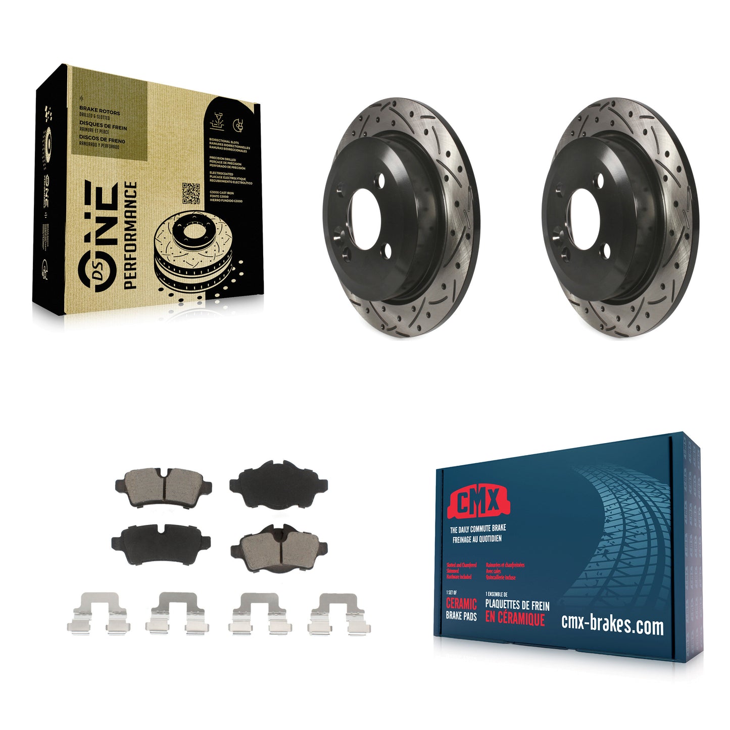 [Arrière] Kit de disque (percé rainuré revêtu) et plaquette (céramique) de frein pour Mini Cooper KDC-100850