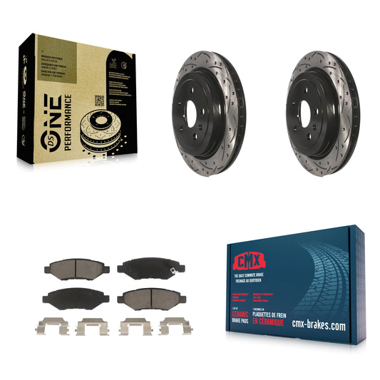 [Arrière] Kit de disque (percé rainuré revêtu) et plaquette (céramique) de frein pour Chevrolet Camaro Cadillac CTS KDC-100851