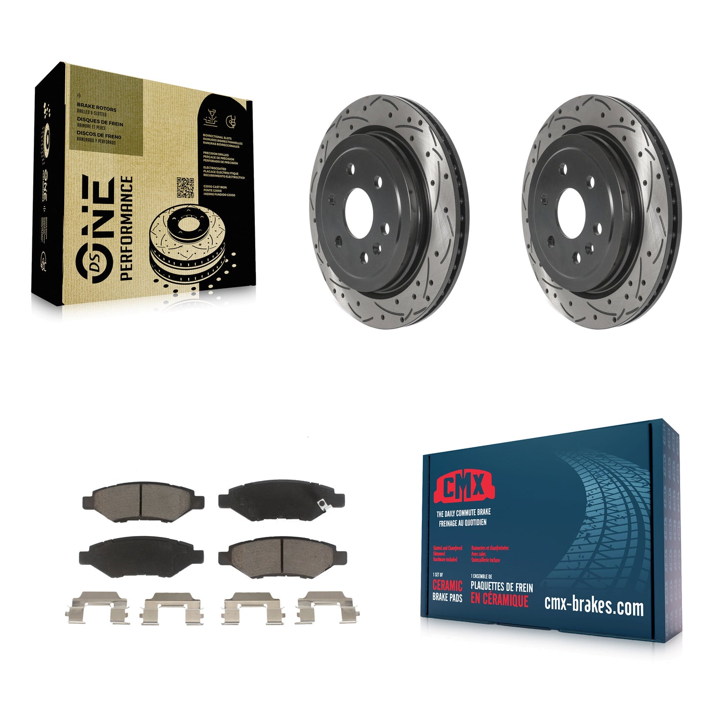 [Arrière] Kit de disque (percé rainuré revêtu) et plaquette (céramique) de frein pour Cadillac SRX Saab 9-4X KDC-100852