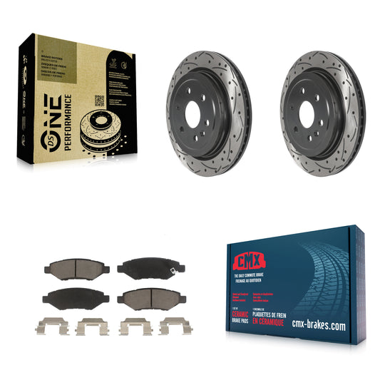 [Arrière] Kit de disque (percé rainuré revêtu) et plaquette (céramique) de frein pour Cadillac SRX Saab 9-4X KDC-100852
