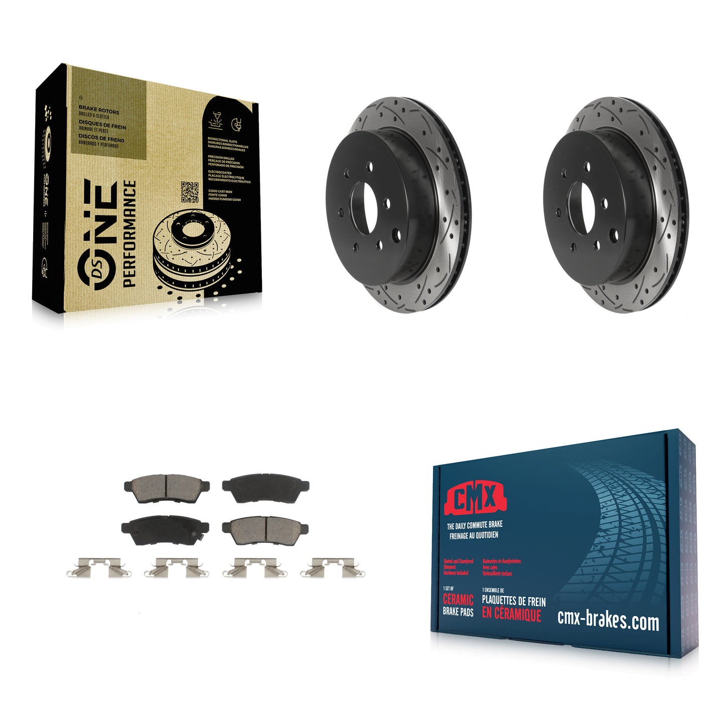 [Arrière] Kit de disque (percé rainuré revêtu) et plaquette (céramique) de frein pour Nissan Frontier Xterra Suzuki Equator KDC-100855