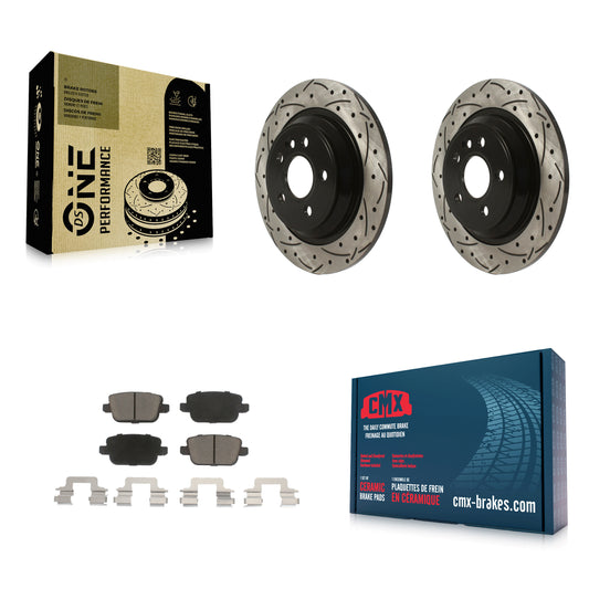 [Arrière] Kit de disque (percé rainuré revêtu) et plaquette (céramique) de frein pour 2008-2011 Volvo S80 FWD avec Electric Parking KDC-100864