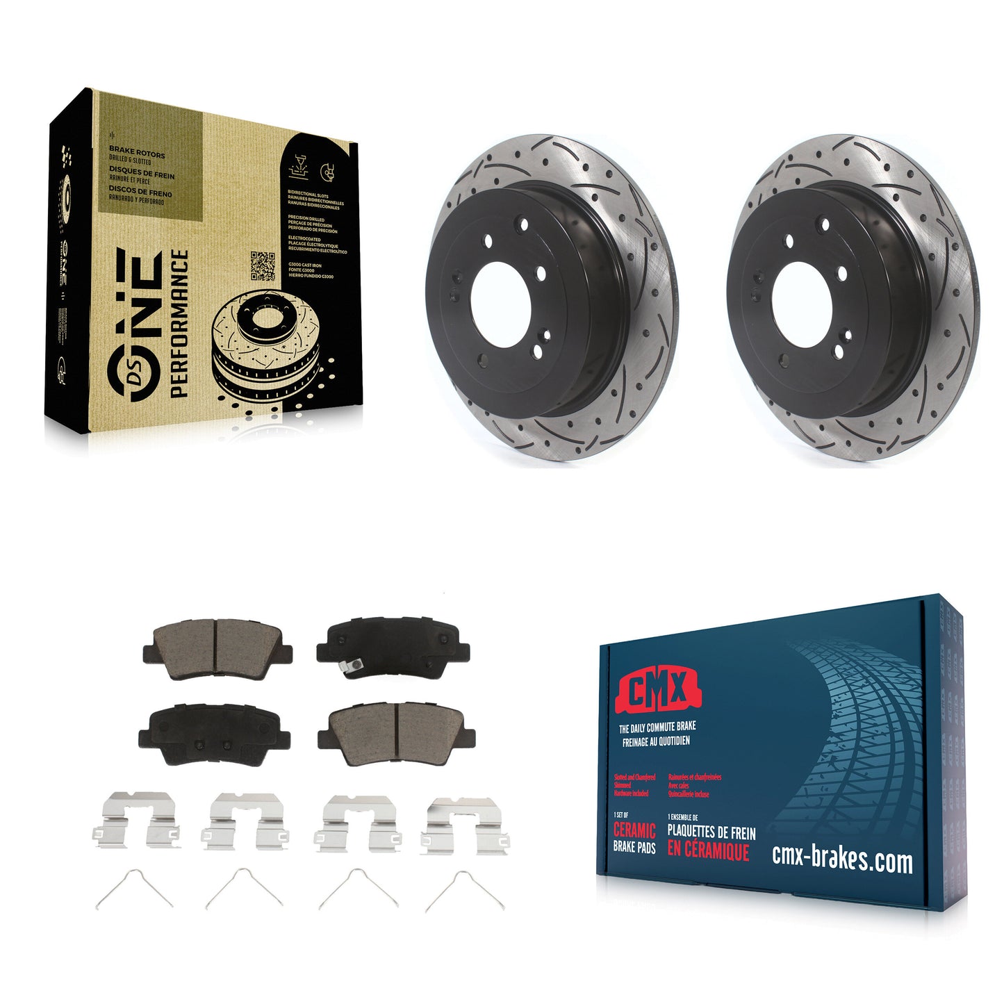 [Arrière] Kit de disque (percé rainuré revêtu) et plaquette (céramique) de frein pour Hyundai Tucson Kia Sportage KDC-100871