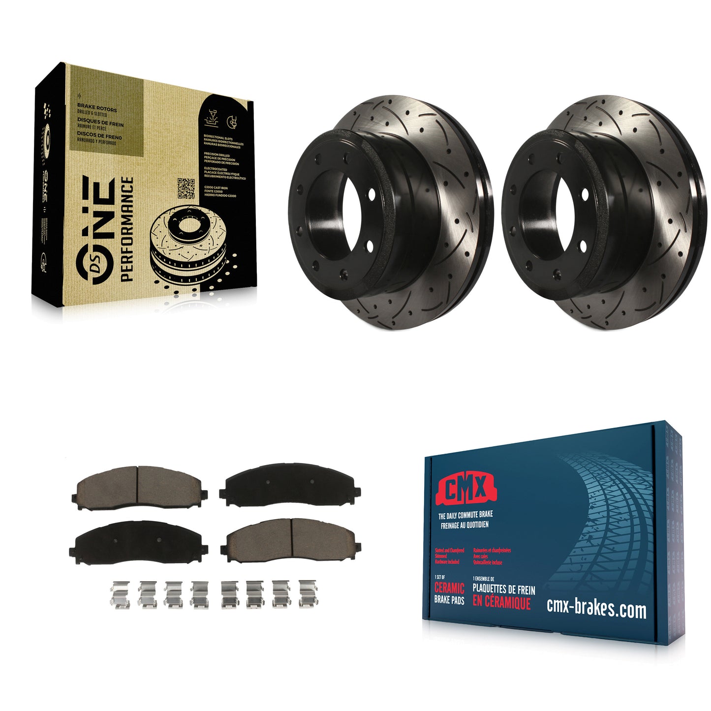 [Arrière] Kit de disque (percé rainuré revêtu) et plaquette (céramique) de frein pour Ford F-250 Super Duty F-350 KDC-100875