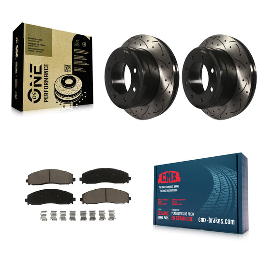 [Arrière] Kit de disque (percé rainuré revêtu) et plaquette (céramique) de frein pour Ford F-250 Super Duty F-350 KDC-100875