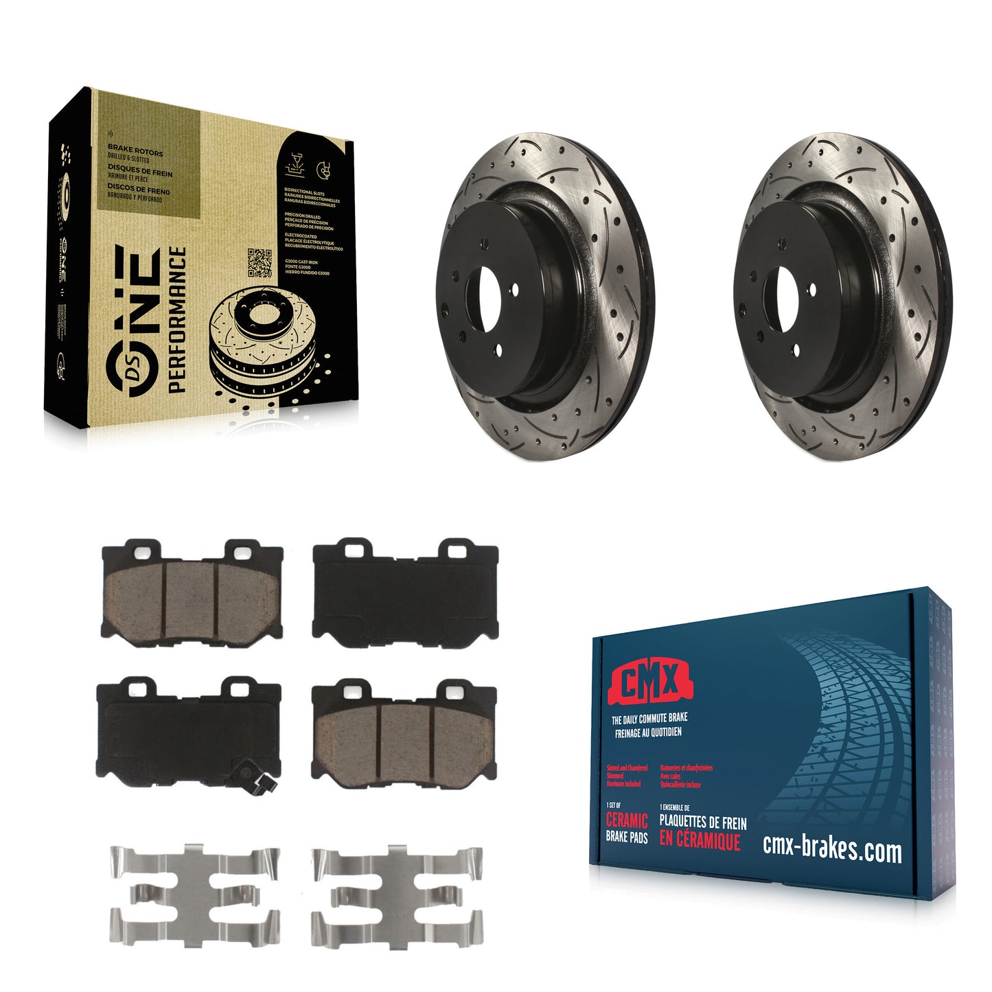 [Arrière] Kit de disque (percé rainuré revêtu) et plaquette (céramique) de frein pour INFINITI Q50 M37 Q60 Q70 Q70L QX70 M56 FX50 KDC-100879