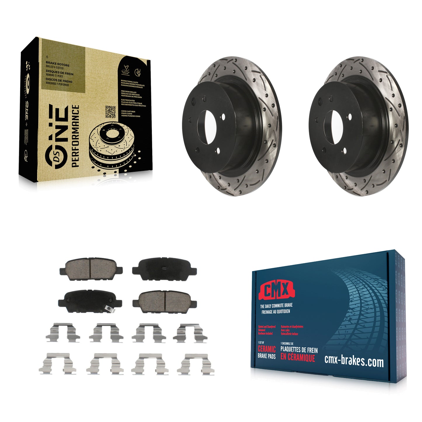 [Arrière] Kit de disque (percé rainuré revêtu) et plaquette (céramique) de frein pour Nissan Altima Sentra Maxima Juke KDC-100880
