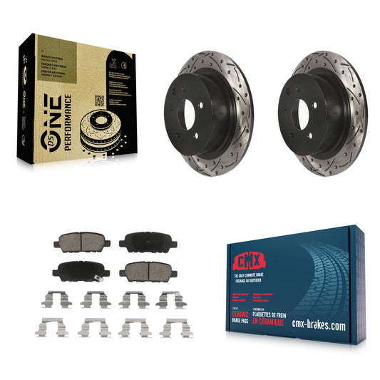 [Arrière] Kit de disque (percé rainuré revêtu) et plaquette (céramique) de frein pour Nissan Altima Sentra Maxima Juke KDC-100880