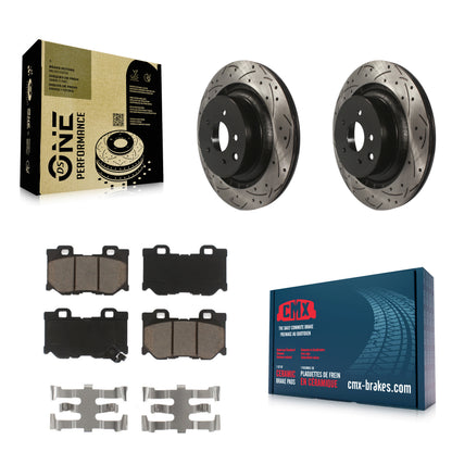 [Arrière] Kit de disque (percé rainuré revêtu) et plaquette (céramique) de frein pour INFINITI G37 Nissan 370Z Q60 Z KDC-100882