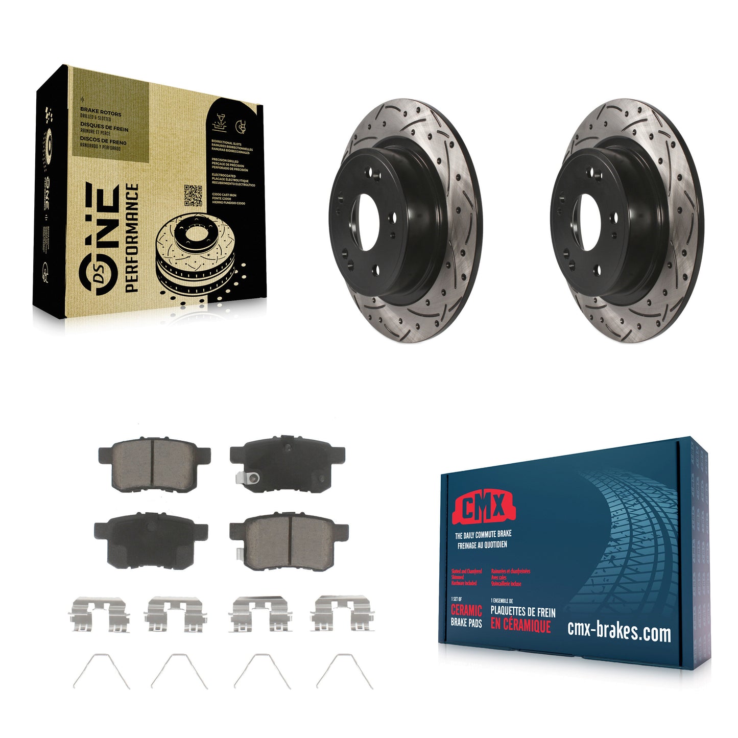 [Arrière] Kit de disque (percé rainuré revêtu) et plaquette (céramique) de frein pour Honda Accord Acura TSX KDC-100885