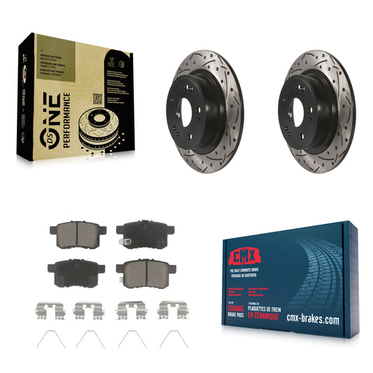 [Arrière] Kit de disque (percé rainuré revêtu) et plaquette (céramique) de frein pour Honda Accord Acura TSX KDC-100885