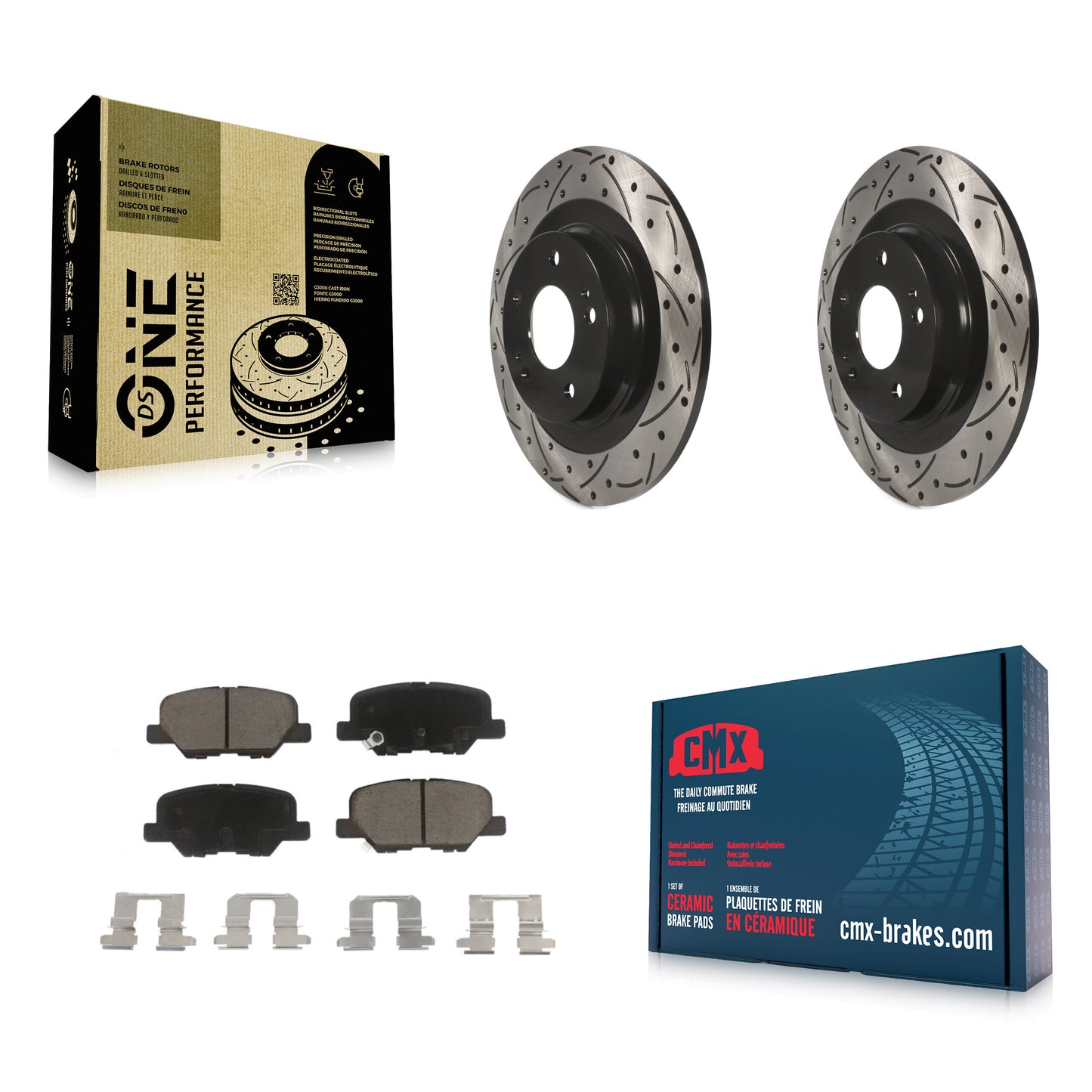 [Arrière] Kit de disque (percé rainuré revêtu) et plaquette (céramique) de frein pour Mitsubishi Outlander Sport PHEV RVR KDC-100886