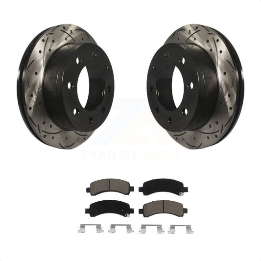 [Arrière] Kit de disque (percé rainuré revêtu) et plaquette (céramique) de frein pour Chevrolet Express 2500 GMC 3500 Savana KDC-100888 par Transit Auto