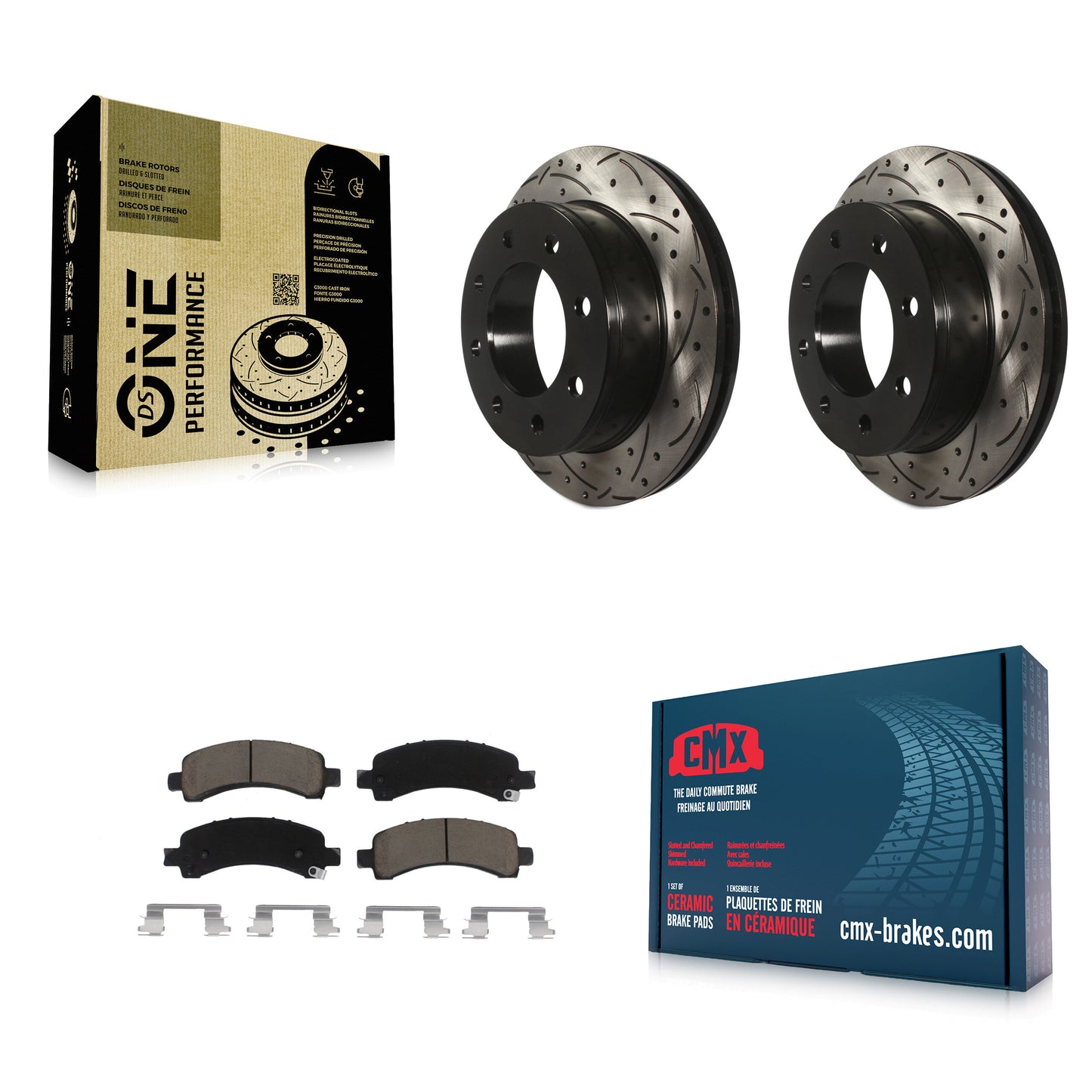 [Arrière] Kit de disque (percé rainuré revêtu) et plaquette (céramique) de frein pour Chevrolet Express 3500 2500 GMC Savana KDC-100890