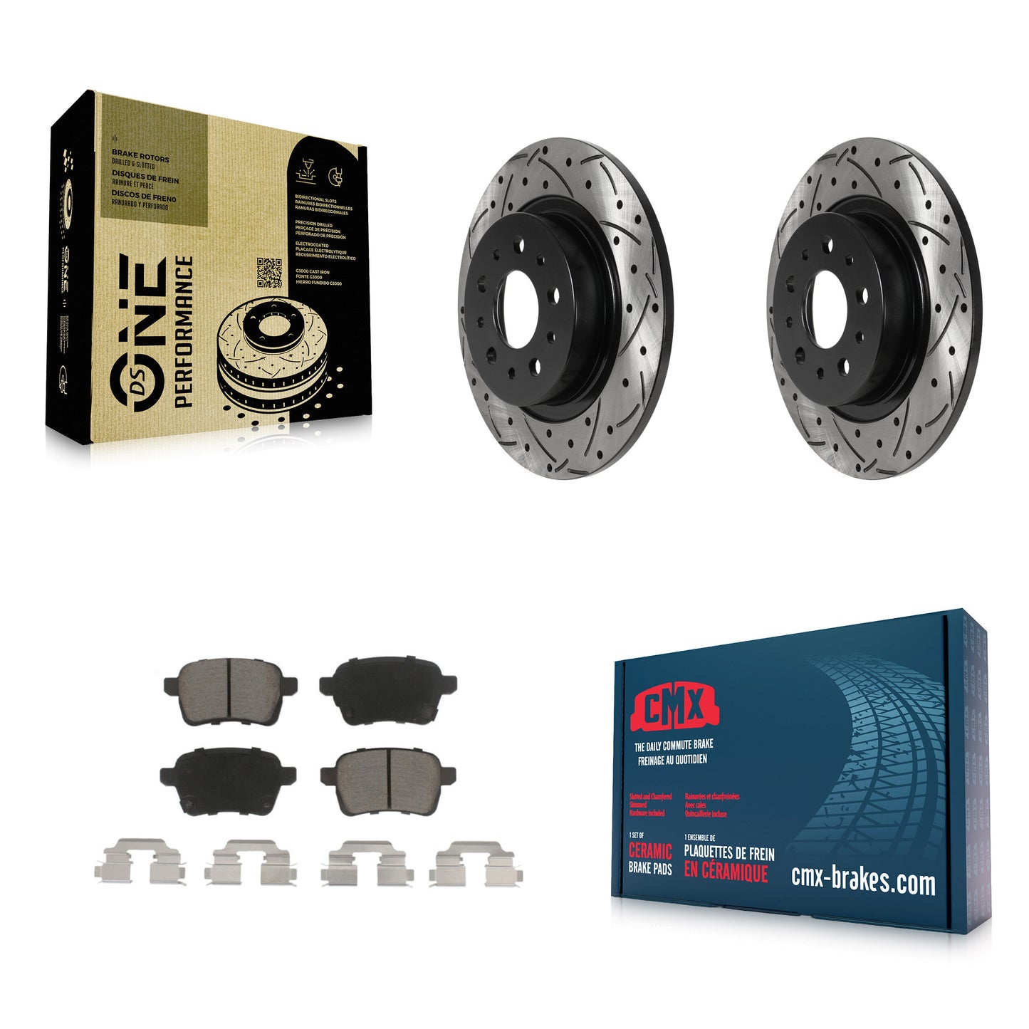 [Arrière] Kit de disque (percé rainuré revêtu) et plaquette (céramique) de frein pour 2014-2020 Fiat 500L KDC-100891