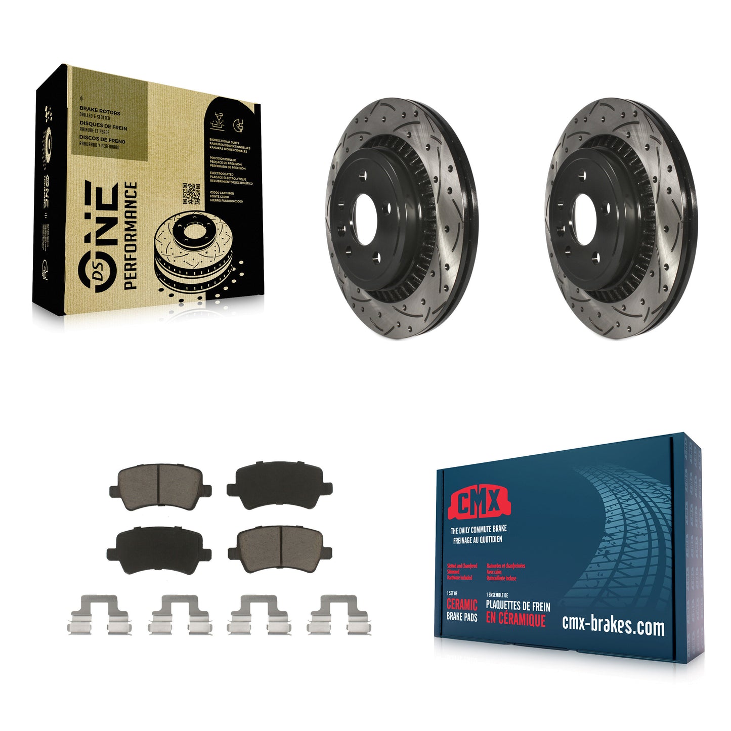 [Arrière] Kit de disque (percé rainuré revêtu) et plaquette (céramique) de frein pour 2010-2017 Volvo XC60 KDC-100896