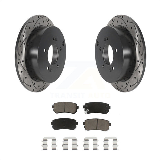 [Arrière] Kit de disque (percé rainuré revêtu) et plaquette (céramique) de frein pour Hyundai Tucson Kia Sportage AWD KDC-100904 par Transit Auto