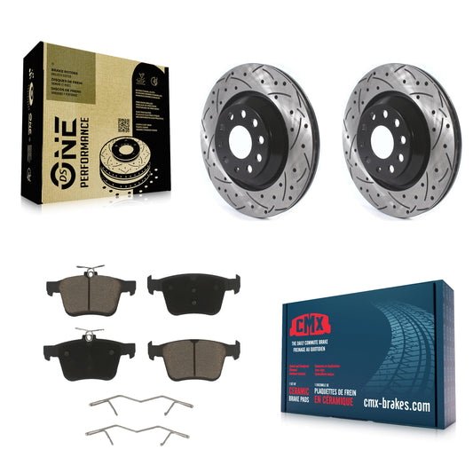 [Arrière] Kit de disque (percé rainuré revêtu) et plaquette (céramique) de frein pour Volkswagen Atlas Audi Golf R S3 Q3 A3 Arteon TTS Quattro Cross Sport KDC-100905