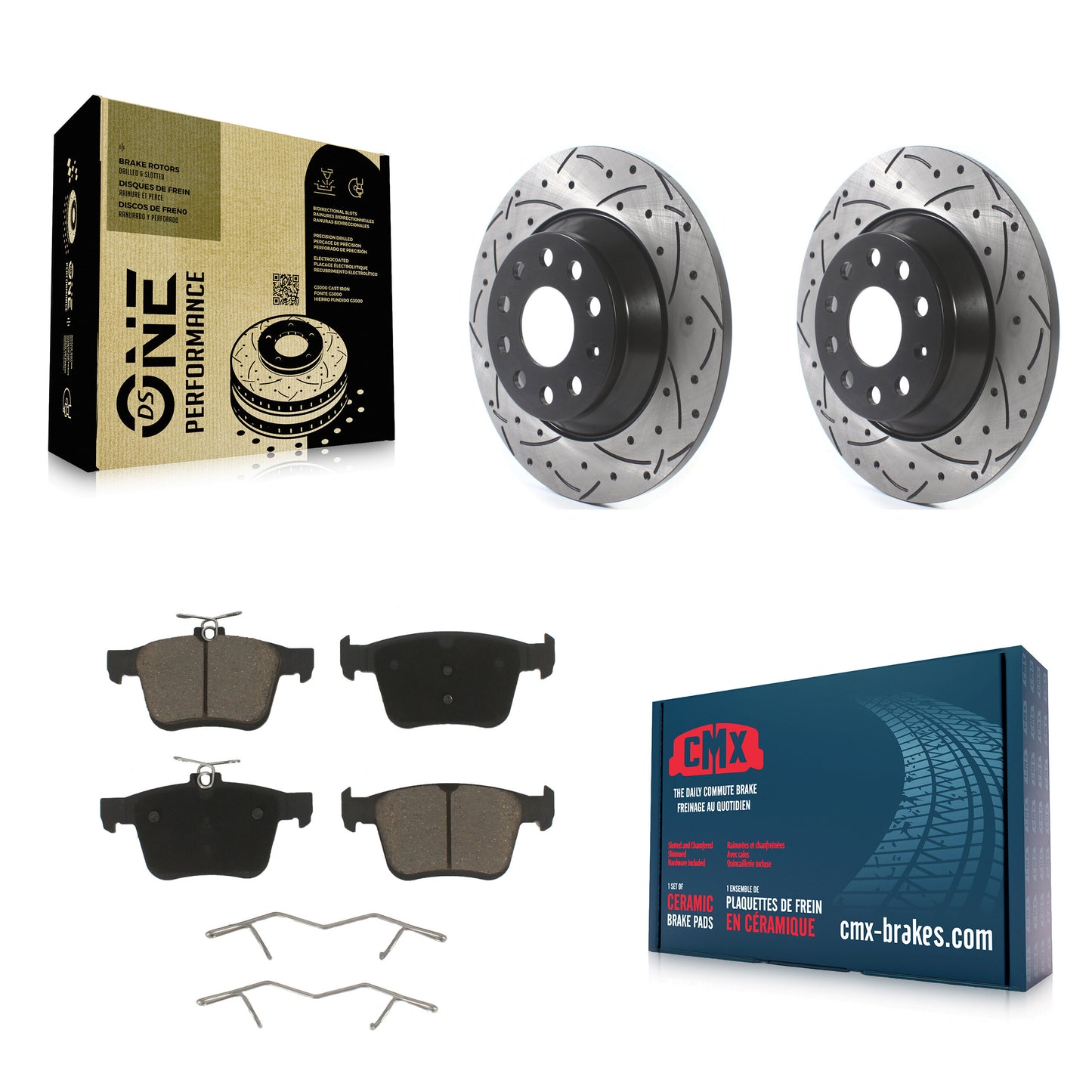 [Arrière] Kit de disque (percé rainuré revêtu) et plaquette (céramique) de frein pour Volkswagen Tiguan Jetta Audi TT Quattro KDC-100907