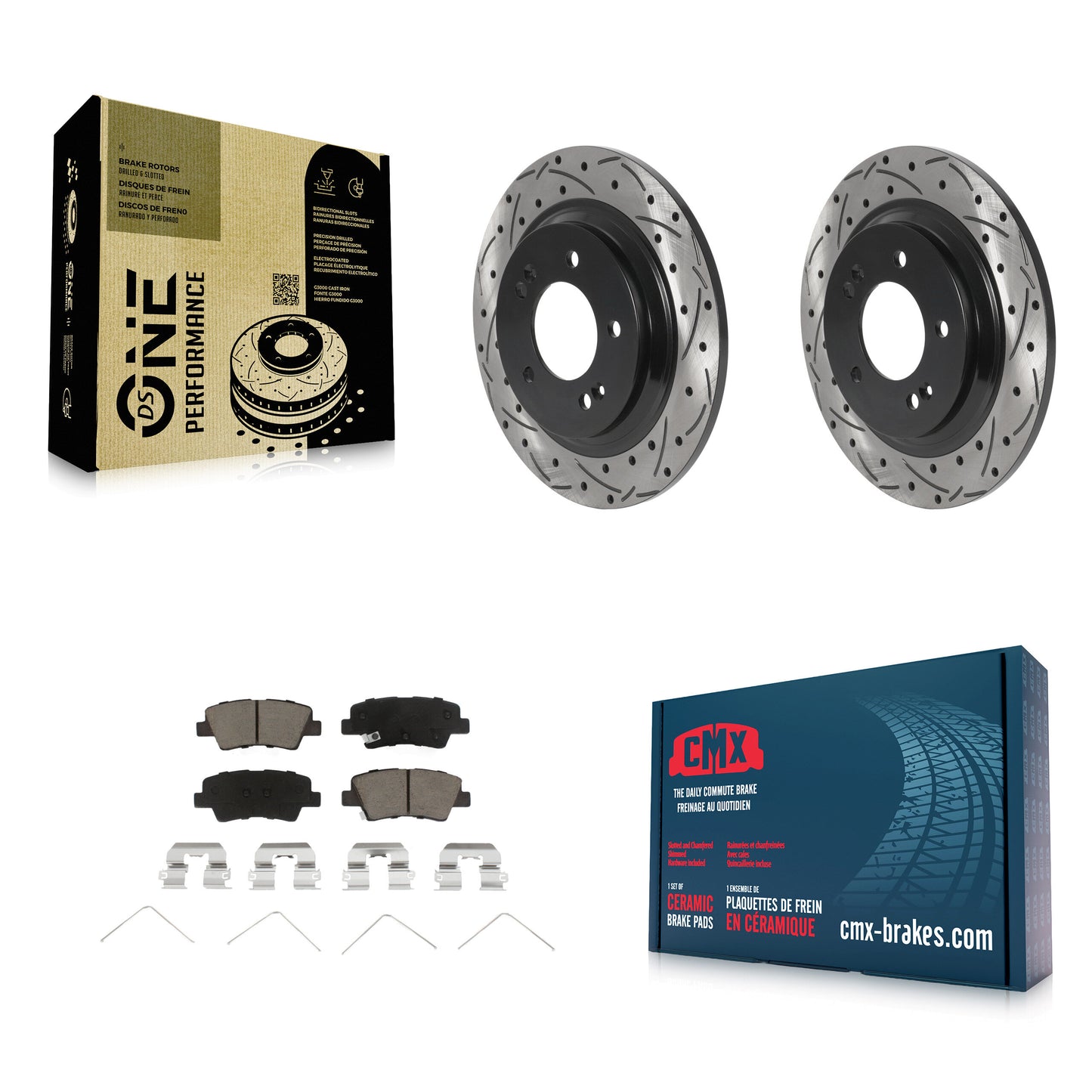 [Arrière] Kit de disque (percé rainuré revêtu) et plaquette (céramique) de frein pour Kia Niro Hyundai Ioniq Soul EV KDC-100914