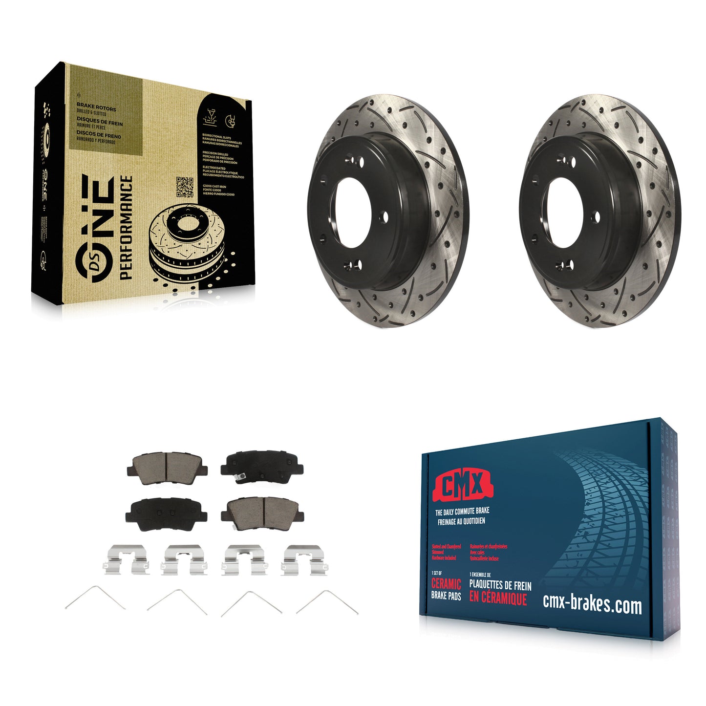 [Arrière] Kit de disque (percé rainuré revêtu) et plaquette (céramique) de frein pour Hyundai Elantra Kia Soul Venue KDC-100915