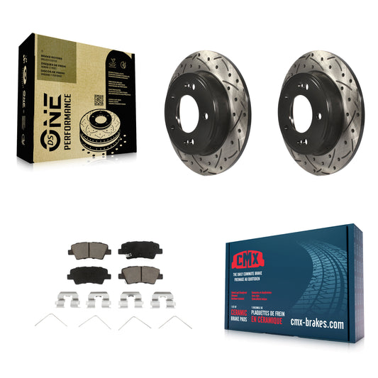 [Arrière] Kit de disque (percé rainuré revêtu) et plaquette (céramique) de frein pour Hyundai Elantra Kia Soul Venue KDC-100915