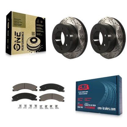 [Arrière] Kit de disque (percé rainuré revêtu) et plaquette (céramique) de frein pour Chevrolet Silverado 2500 HD GMC Sierra 3500 Suburban KDC-100917
