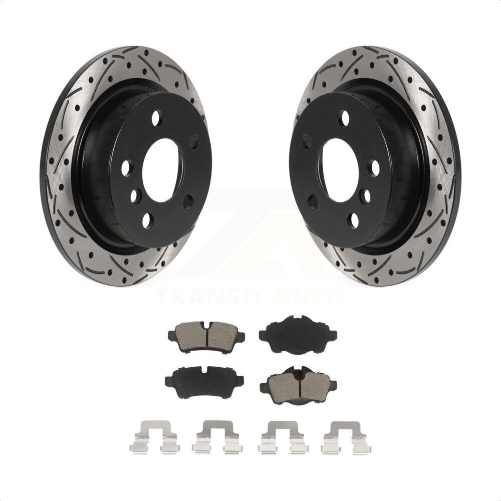 [Arrière] Kit de disque (percé rainuré revêtu) et plaquette (céramique) de frein pour 2014 Mini Cooper avec 5 Lug Wheels KDC-100919 par Transit Auto