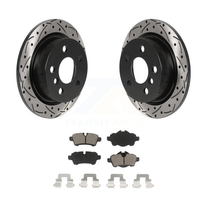 [Arrière] Kit de disque (percé rainuré revêtu) et plaquette (céramique) de frein pour 2014 Mini Cooper avec 5 Lug Wheels KDC-100919 par Transit Auto