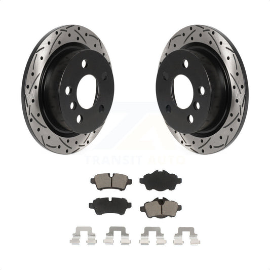 [Arrière] Kit de disque (percé rainuré revêtu) et plaquette (céramique) de frein pour 2014 Mini Cooper avec 5 Lug Wheels KDC-100919 par Transit Auto