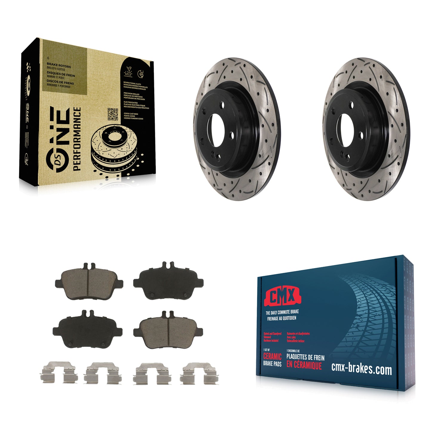 [Arrière] Kit de disque (percé rainuré revêtu) et plaquette (céramique) de frein pour Mercedes-Benz GLA250 CLA250 INFINITI QX30 B Electric Drive B250e B250 KDC-100920